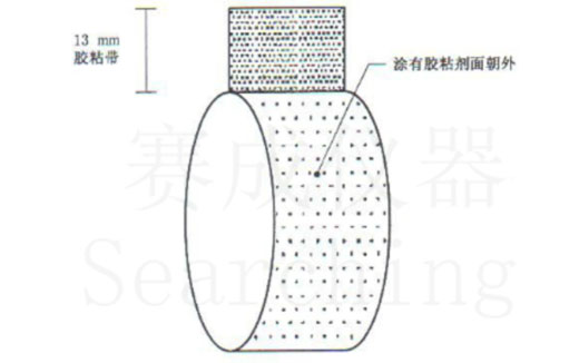 濟南賽成VOC-01環(huán)形初粘儀測試時，將膠帶式樣彎轉成如圖這樣的環(huán)形試樣，有膠面朝外